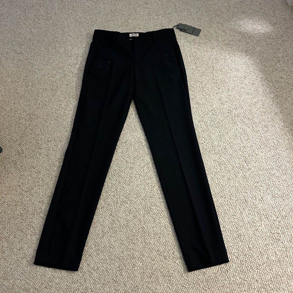 Dark Blue Boot Cut Pants with Smooth Texture